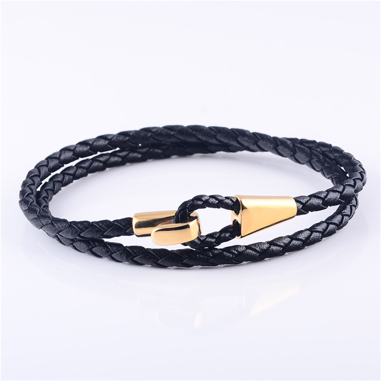 Wholesale New Production Stylish Leather Steel Man Charms Lot Bling Bond Touch Bracelet