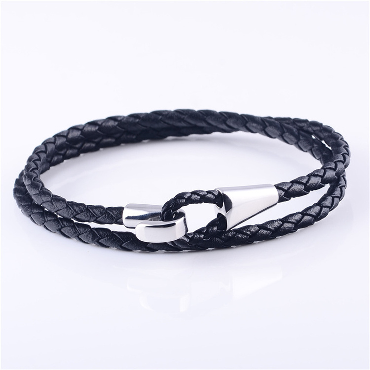 Wholesale New Production Stylish Leather Steel Man Charms Lot Bling Bond Touch Bracelet