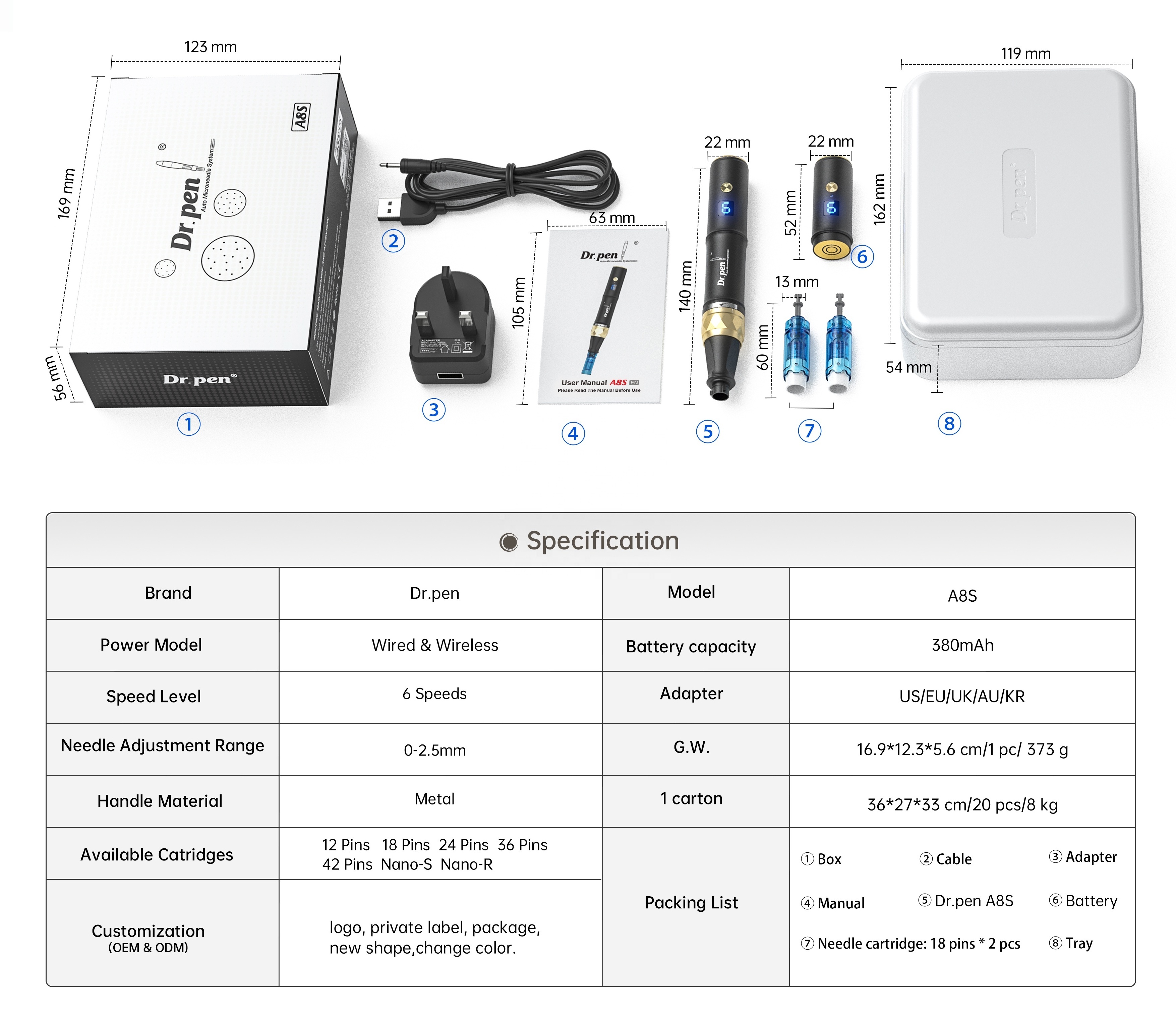 Anti Wrinkle Micro needling  Dr pen A8s Salon use skin care beauty device Derma Skin Needling Pen mesogun