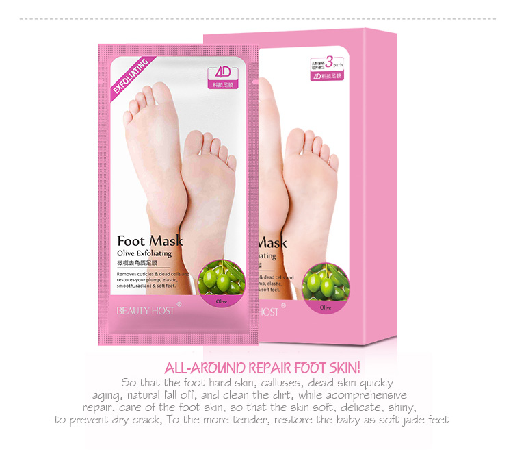 Skin Care Hot Selling Olive Exfoliating Foot Mask Repair Dry Nourish Whitening Foot Mask Foot Peeling Mask OEM/ODM Adults Female