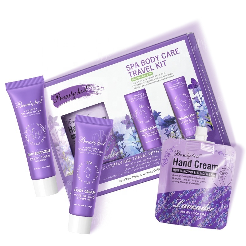 2024 New arrivals lavender Spa body care travel kit with hand cream & foot cream and bath body scrub