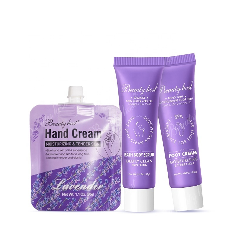 2024 New arrivals lavender Spa body care travel kit with hand cream & foot cream and bath body scrub