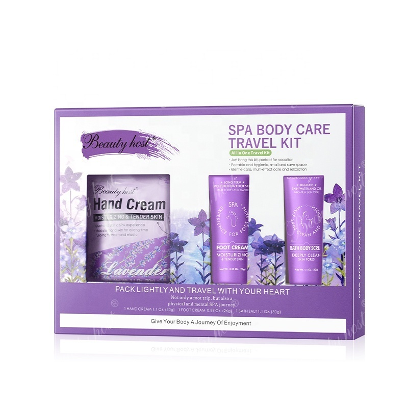 2024 New arrivals lavender Spa body care travel kit with hand cream & foot cream and bath body scrub