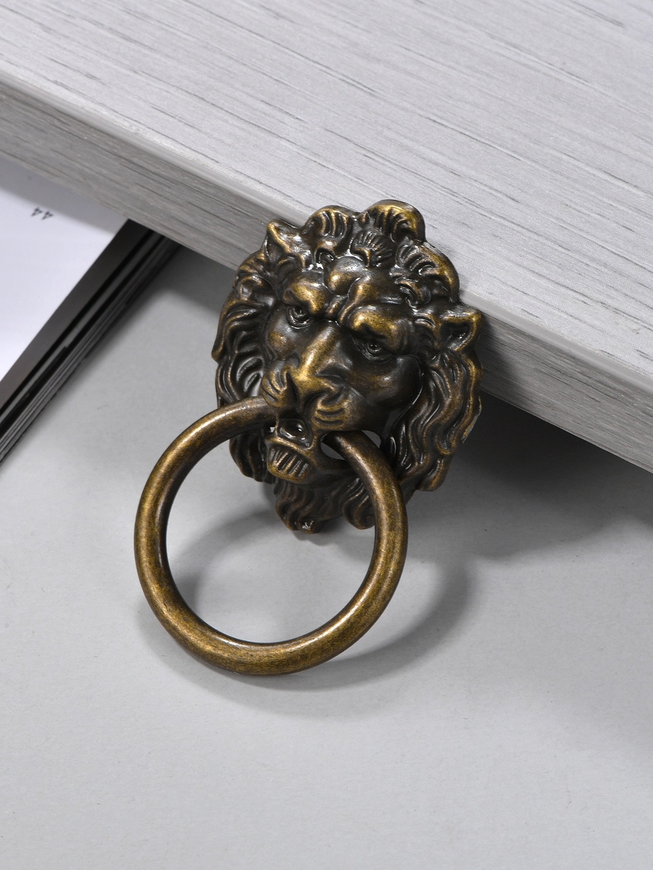 Antique brass lion head cabinet closet door home hardware pull ring handle