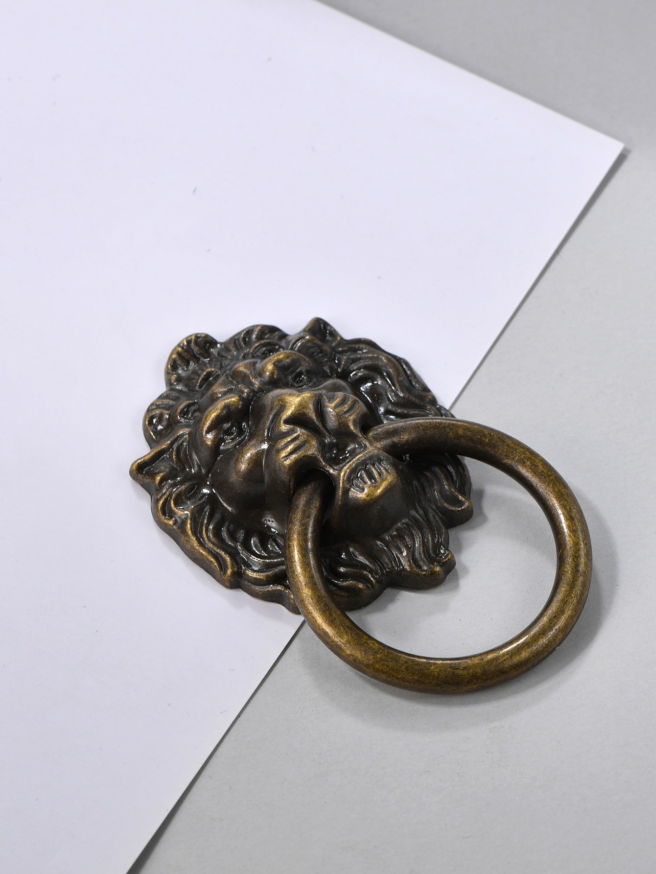 Antique brass lion head cabinet closet door home hardware pull ring handle