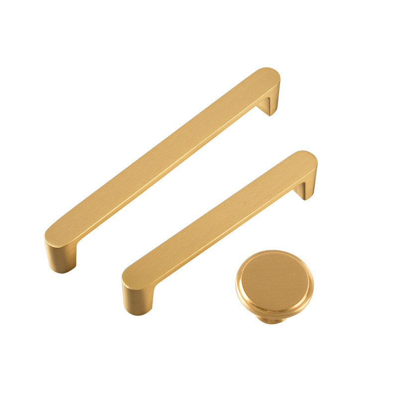 Modern Simple Solid golden finished brass handles brushed brass kitchen cabinet Wardrobe handle pull furniture hardware