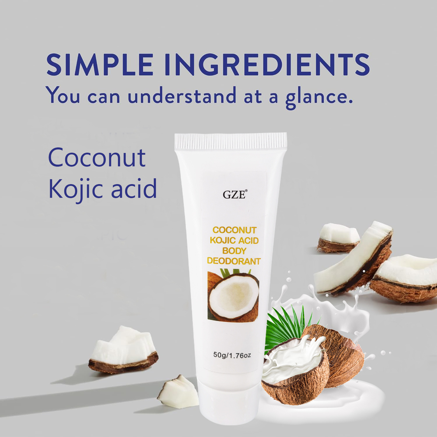 GZE Coconut & Kojic Acid Body Lotion for Brightening Underarm, Odor Control Whole Body Deodorant, Full Body & Private Parts