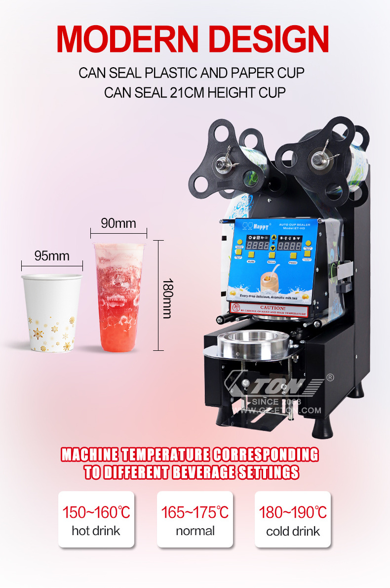 ETON Automatic bubble tea sealing machine 95/90,95/75mm diameter bubble tea shop boba cup sealing machine cup sealer m