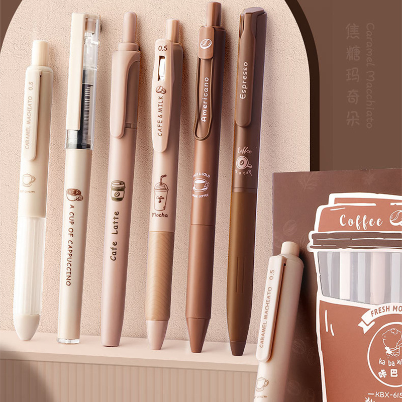 1Box Cute Coffee Gel Pen Cappuccino Mocha cafe latte Black 0.5MM Highlighter Pen Student