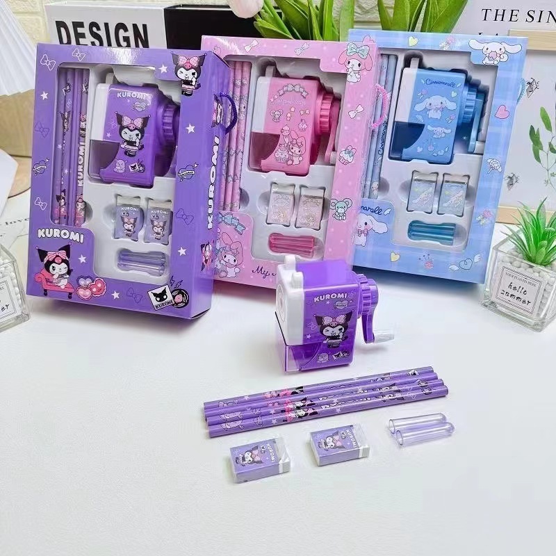 9 Pcs/set Animal Pen Cap Hand-cranked Pencil Sharpener Eraser Pencil Stationery Set For School Gift