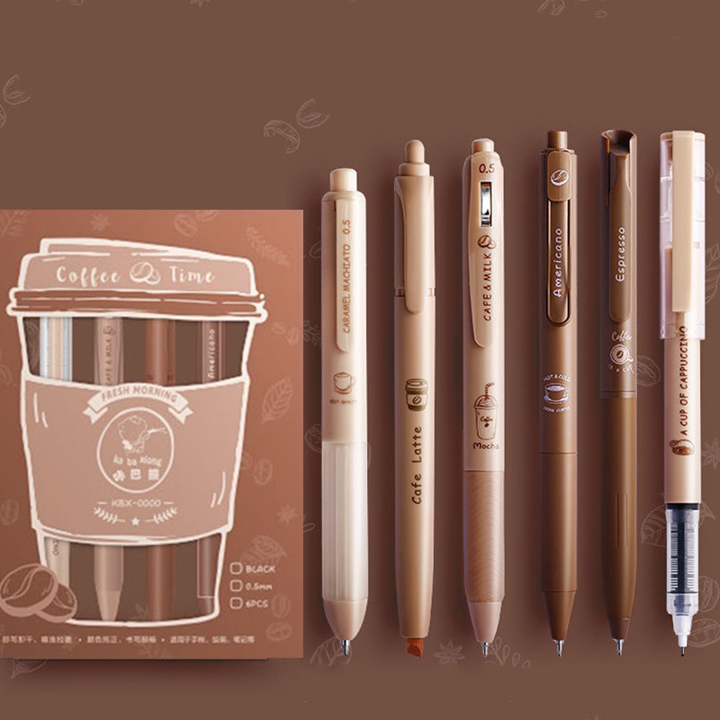 1Box Cute Coffee Gel Pen Cappuccino Mocha cafe latte Black 0.5MM Highlighter Pen Student