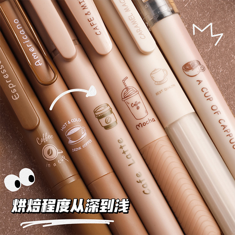 1Box Cute Coffee Gel Pen Cappuccino Mocha cafe latte Black 0.5MM Highlighter Pen Student