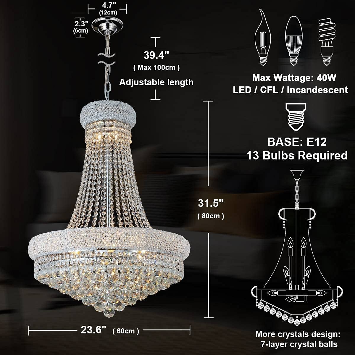 Project Decoration Large Pendant Light Hotel Lobby Church Custom Luxury Modern LED Crystal Chandelier