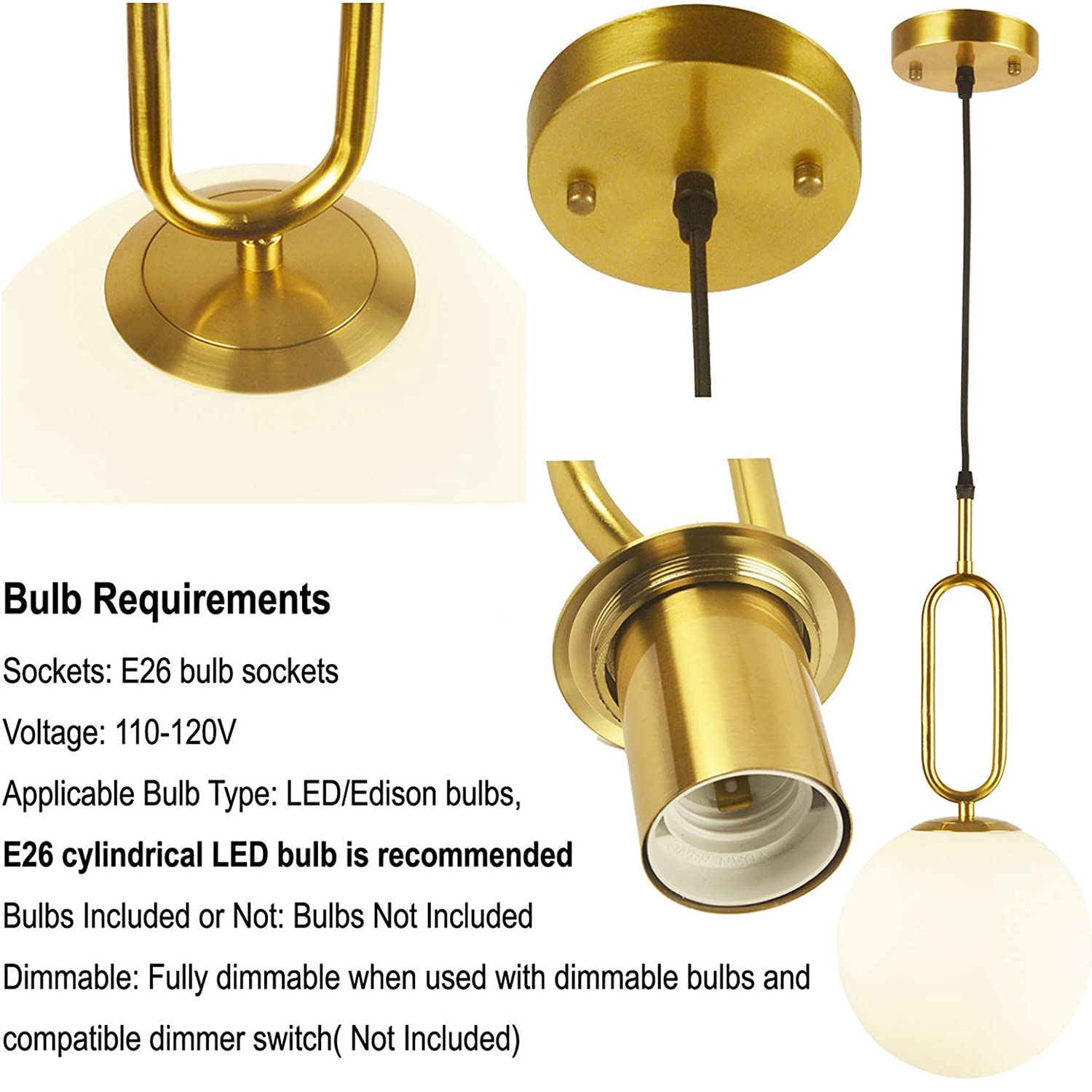 Modern Brass Glass Pendant Lights Bedroom Pendant Lighting Fixture