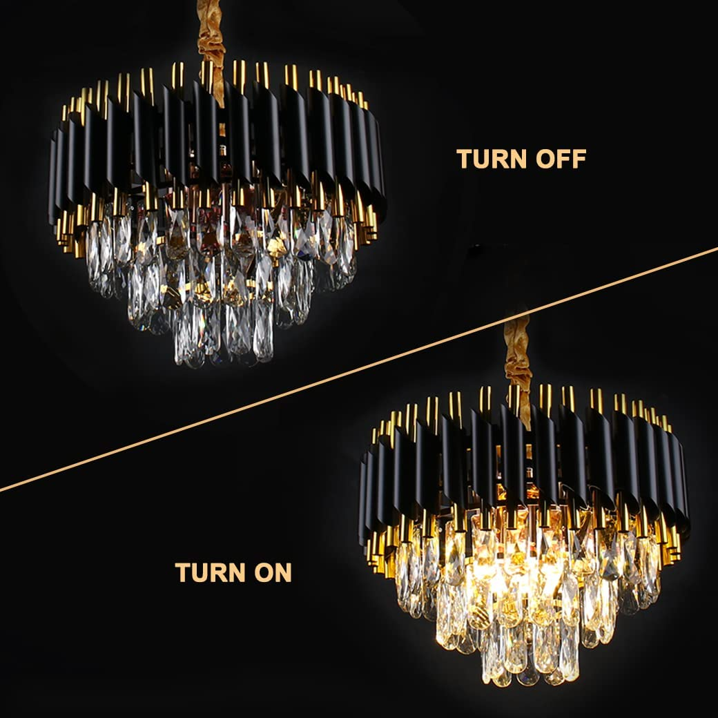 Modern Crystal Chandeliers 3 Tiers Black Gold Pendant Light Fixtures Round Flush Mount Chandeliers Ceiling Lighting