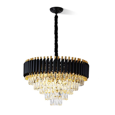 Modern Crystal Chandeliers 3 Tiers Black Gold Pendant Light Fixtures Round Flush Mount Chandeliers Ceiling Lighting