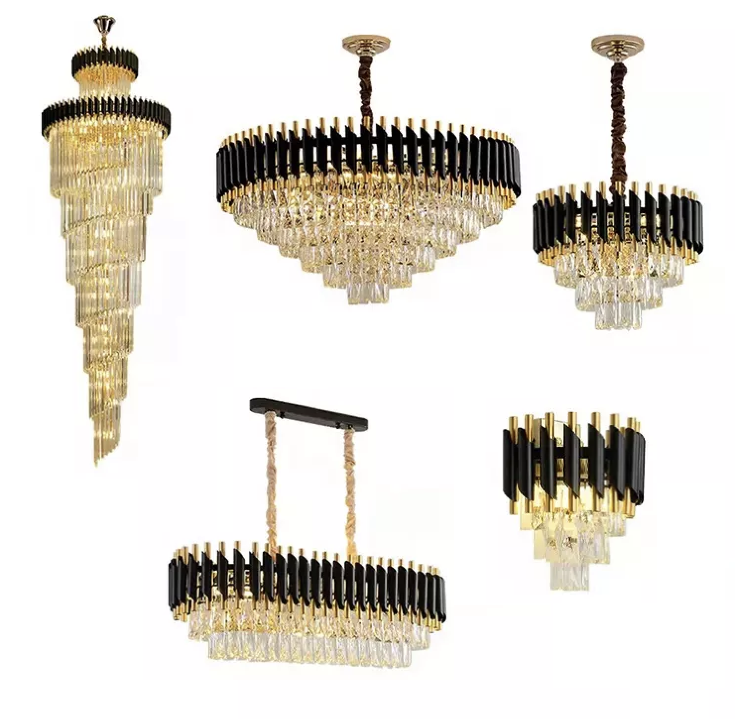 Modern Crystal Chandeliers 3 Tiers Black Gold Pendant Light Fixtures Round Flush Mount Chandeliers Ceiling Lighting