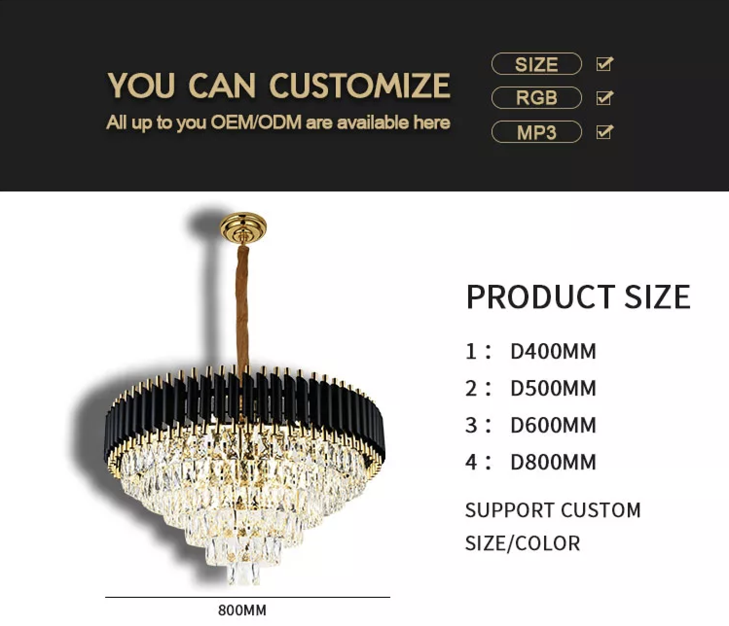 Modern Crystal Chandeliers 3 Tiers Black Gold Pendant Light Fixtures Round Flush Mount Chandeliers Ceiling Lighting