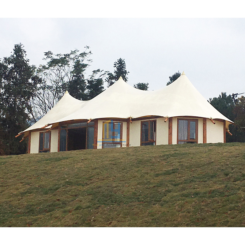 Durable modular tent fabric house outdoor glamping resort hotel luxury tent houses with bathroom and kitchen area