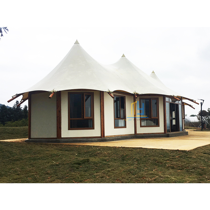 Durable modular tent fabric house outdoor glamping resort hotel luxury tent houses with bathroom and kitchen area