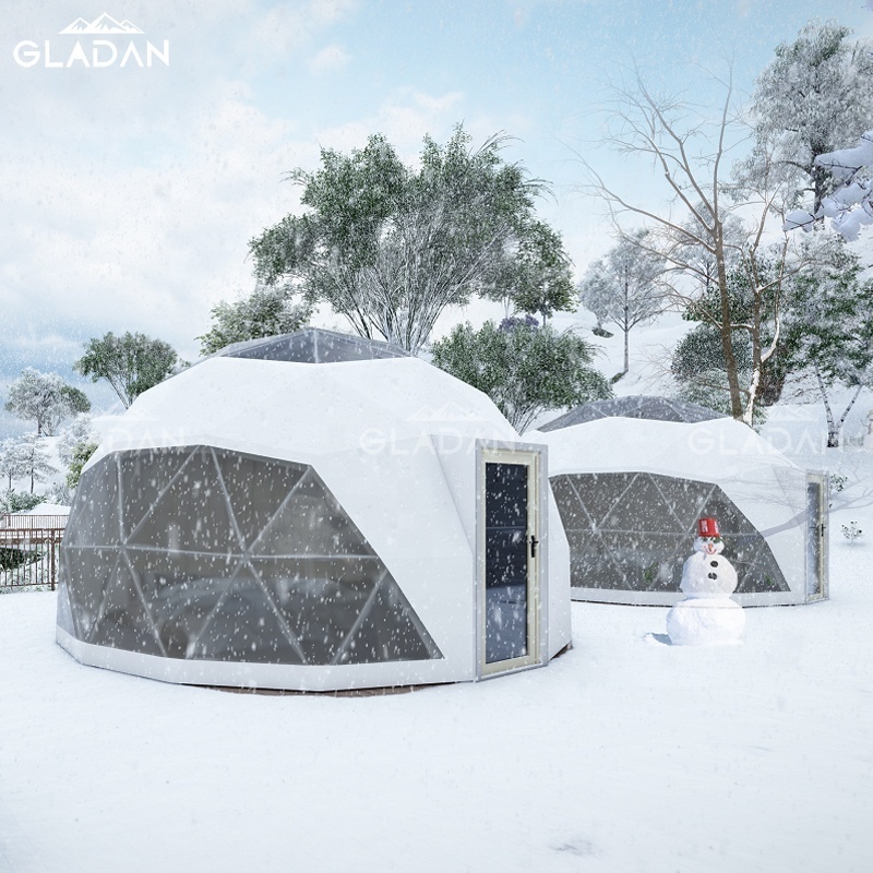 Winter Outdoor Igloo House Geodesic Dome Tent With Fireplace Insulation