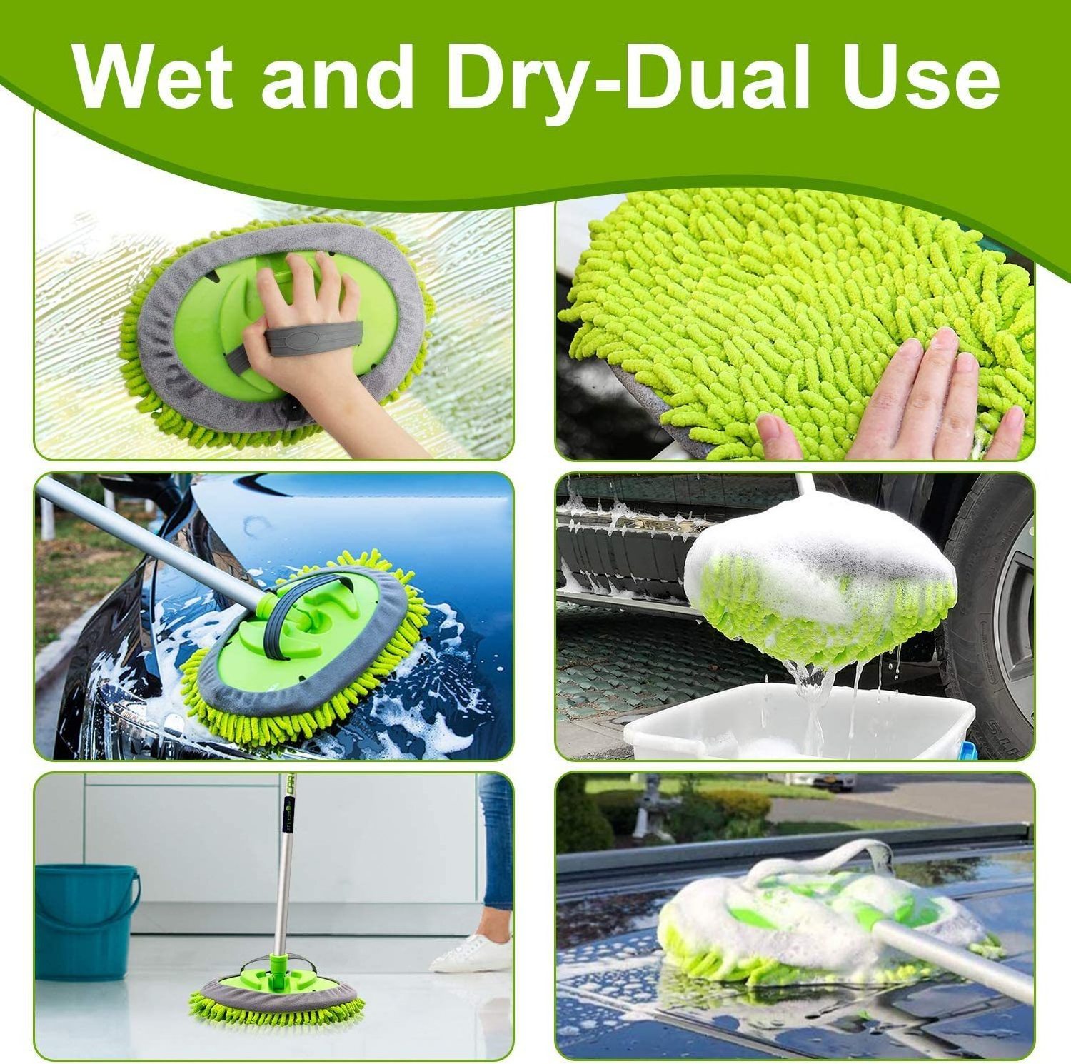 Car Wash Brush Kit With Long Handle Scratch Free Mop Cleaning Mitt Suitable For Washing Cars Truck SUV RV