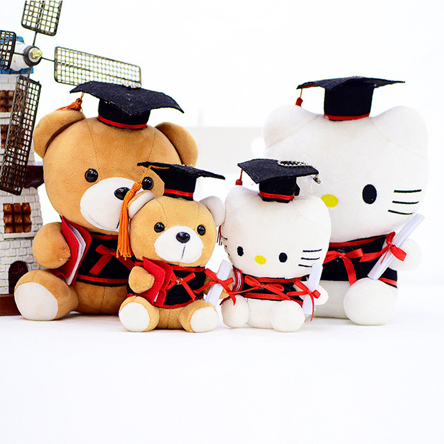 10-20cm wholesale graduation cap anime bear cat hello kitty plush toys custom cartoon stuffed plush figure toys for kids