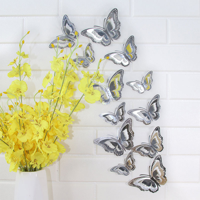 3d butterfly decoration rose golden three layers wedding prety 3d home decoration wall stickers