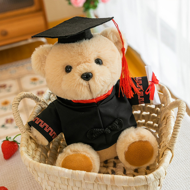 25-45cm wholesale kawaii mini graduation cap anime bear cute plush toys custom cartoon stuffed plush figure toys for kids