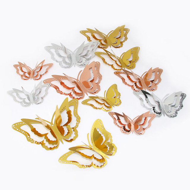 3d butterfly decoration rose golden three layers wedding prety 3d home decoration wall stickers