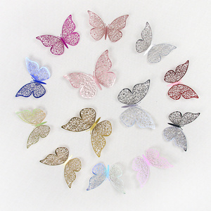 12 pcs butterfly 3d wall stickers decor black gold glitter paper 3d butterfly decoration for home