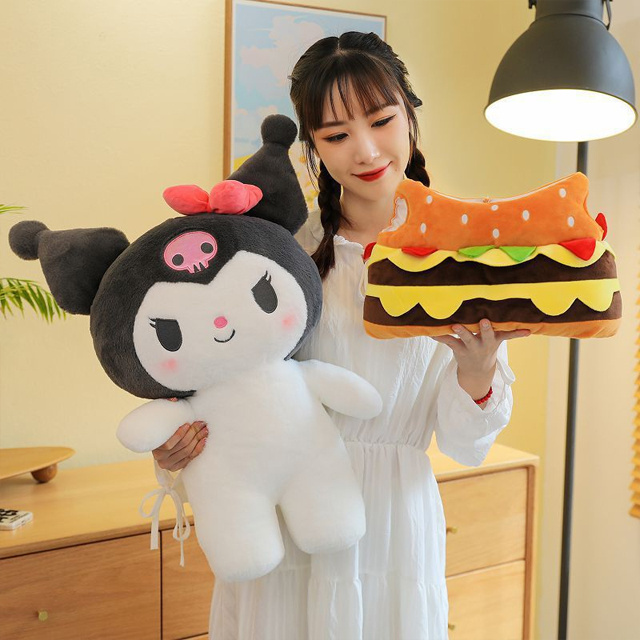 45-105cm kuromi melody sanrio food hamburger plushie cute super soft anime plush doll stuffed other baby plush figure toys