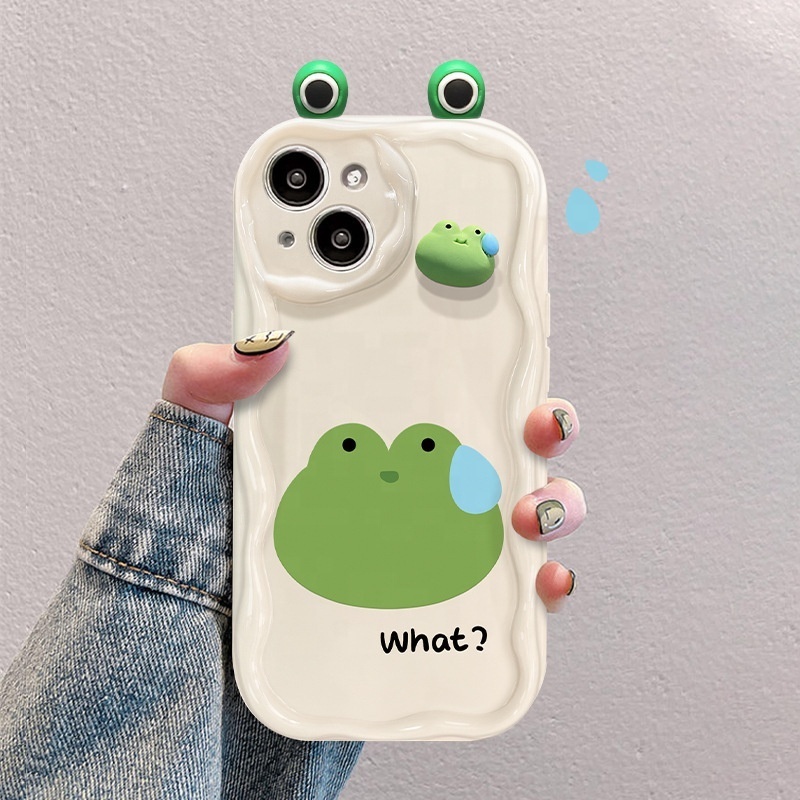 Suitable for Apple 15 promax phone case 13 silicone 14 cute three-dimensional frog 12 mini anti drop 11