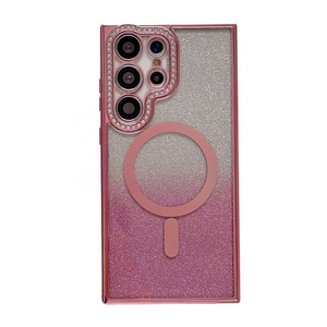 Electroplated transparent magnetic suction phone case for Samsung S23 Ultra gradient glitter TPU water diamond suitable for S22