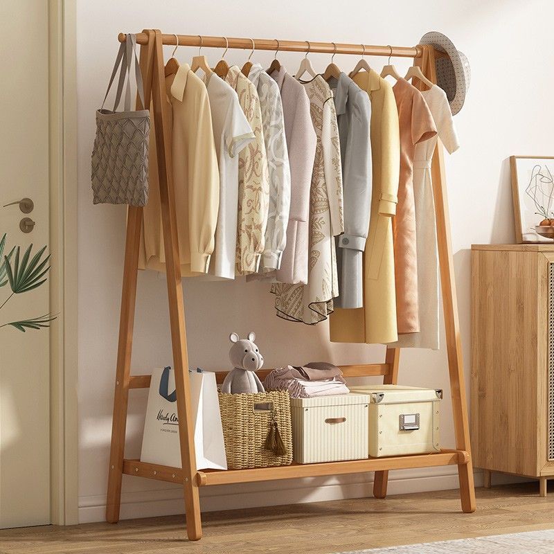 Clothes rack Floor bedroom clothes rack easy to place clothes storage non-solid wood hotel household drying rack pole