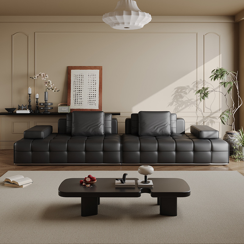 Lawrence straight row leather sofa Italian minimalist living room villa large flat floor designer leather sofa