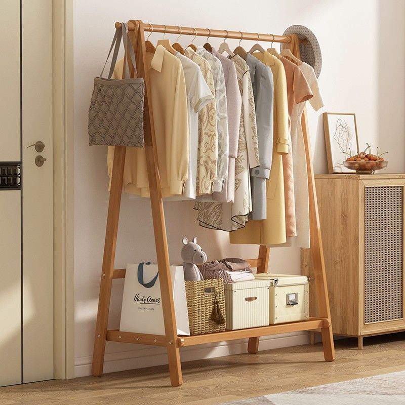 Clothes rack Floor bedroom clothes rack easy to place clothes storage non-solid wood hotel household drying rack pole