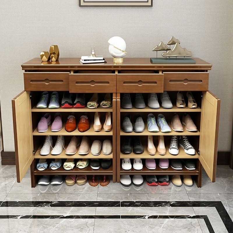 Modern Chinese solid wood shoe cabinet shoe rack simple entry cabinet multi-layer door shoe storage cabinet wholesale