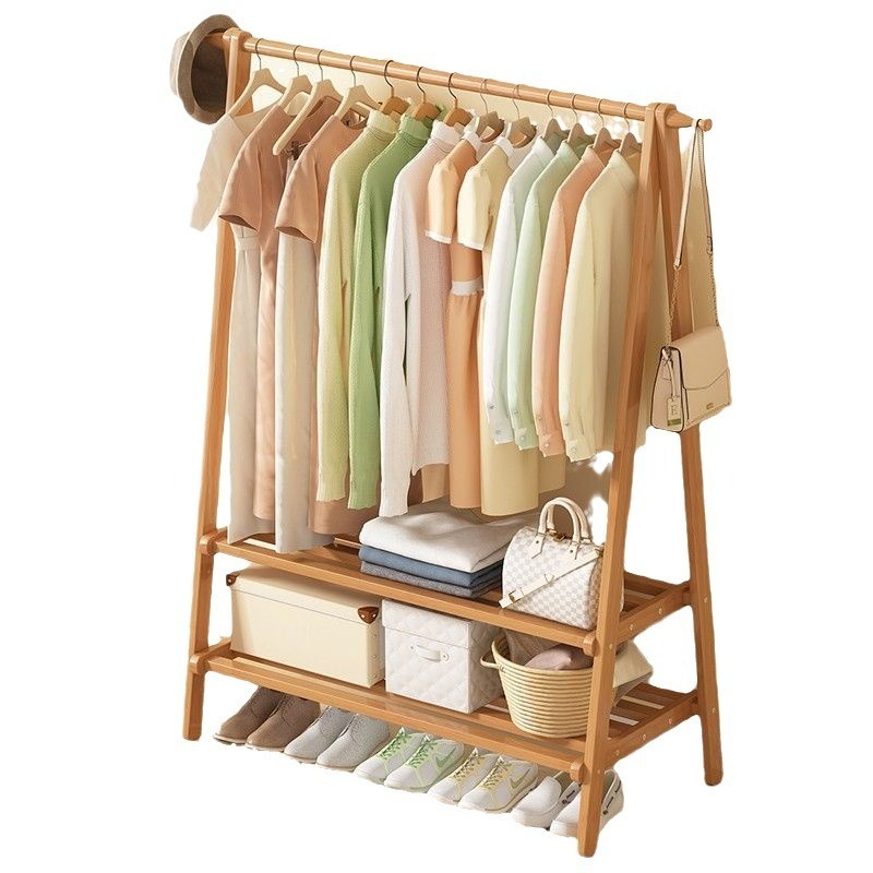 Clothes rack Floor bedroom clothes rack easy to place clothes storage non-solid wood hotel household drying rack pole