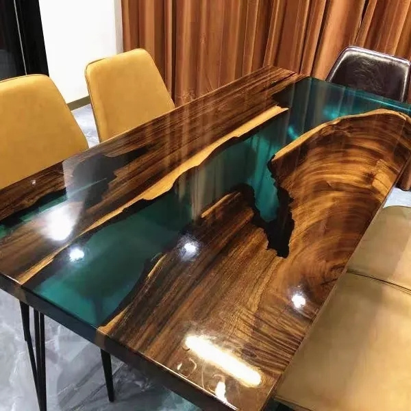 New Factory Special Luxury Modern Custom Ocean Long Solid Top Walnut High End Design Wood Dining River Resin Epoxy Table