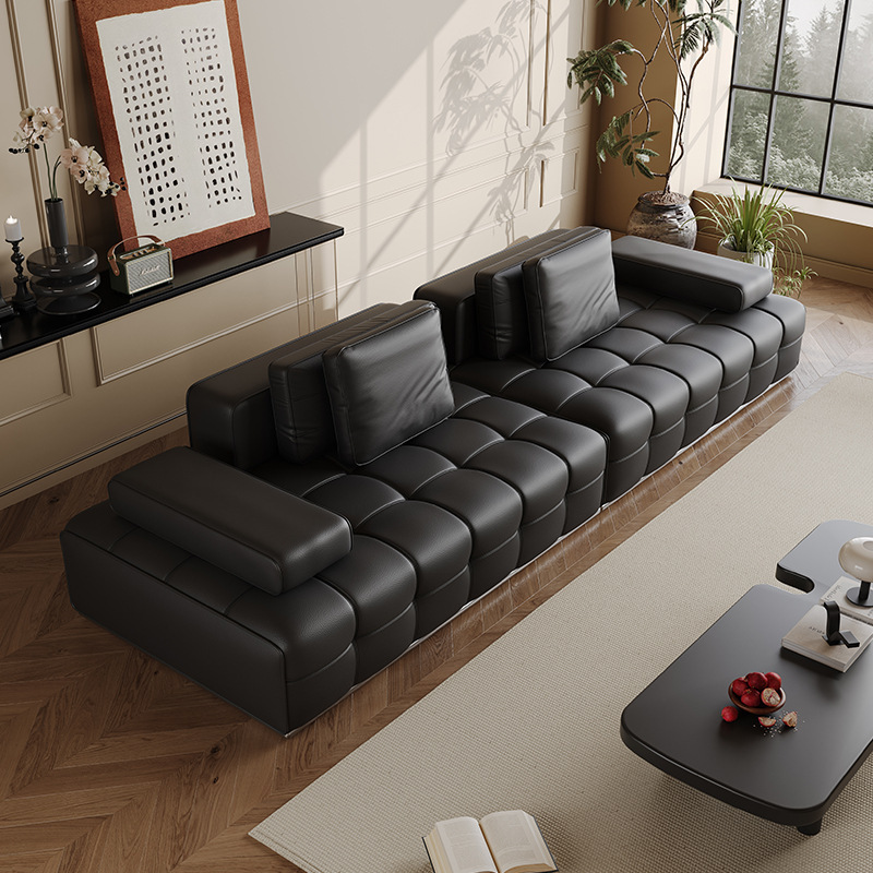 Lawrence straight row leather sofa Italian minimalist living room villa large flat floor designer leather sofa