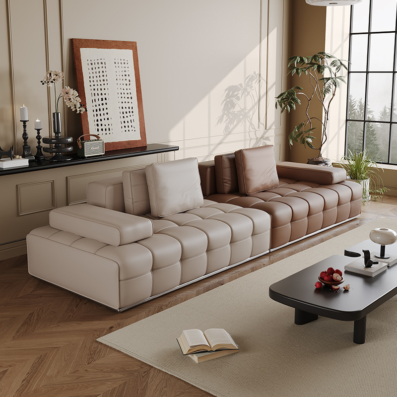 Lawrence straight row leather sofa Italian minimalist living room villa large flat floor designer leather sofa