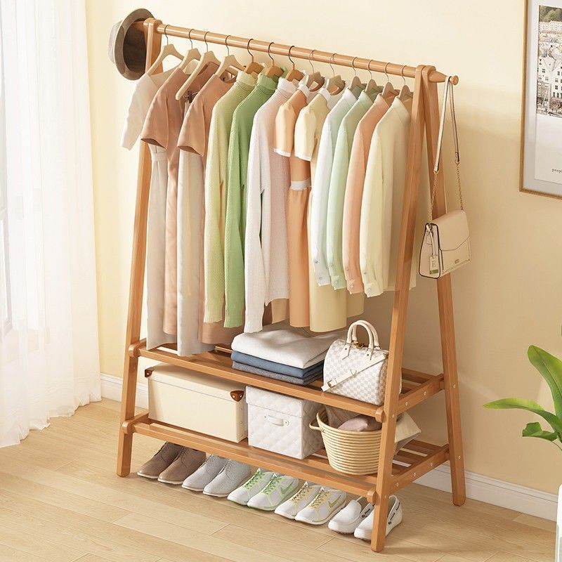 Clothes rack Floor bedroom clothes rack easy to place clothes storage non-solid wood hotel household drying rack pole