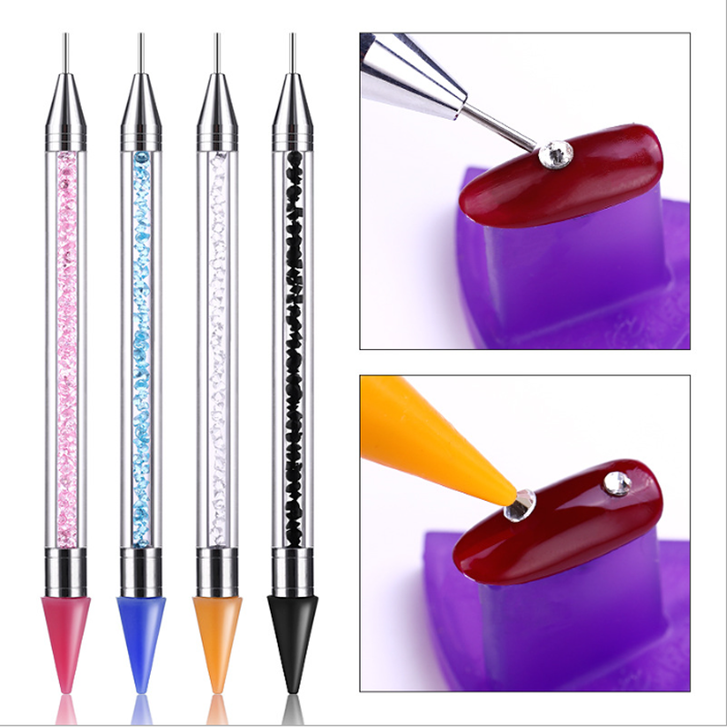 Acrylic Handle Nail Art Point Drill Pen Double End Rhinestones Pick Up Wax Pen