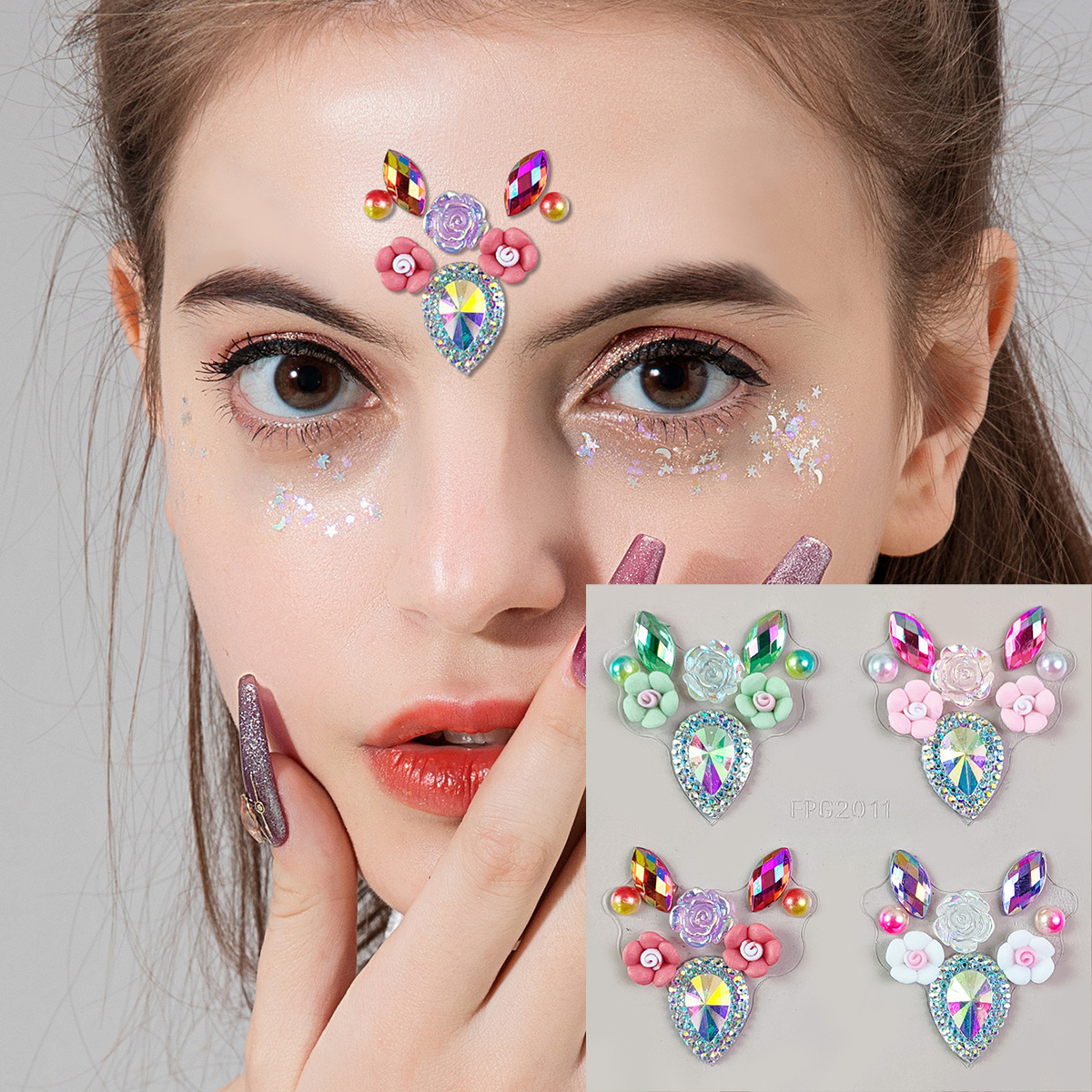 Face Art Decoration Rhinestone Body Tattoo Self Adhesive Charms Rainbow 3D Crystal Accessories