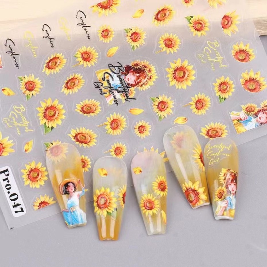 Nail Decoration Sunflower Design Nail Art Sticker Self-Adhesive 5D Sunflower Nail Sticker