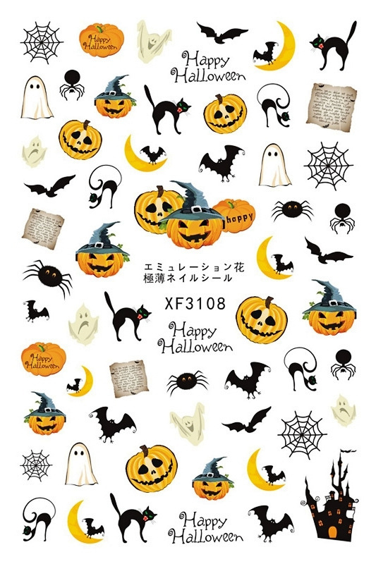 Halloween DIY 3D Pumpkin Nail Art Sticker Festival Horror Spider Bat Design Nail Sticker