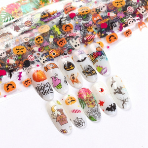 Halloween Cartoon Pumpkin DIY Nail Accessories 3D Spider bat Nail Foil Starry Sky Sticker