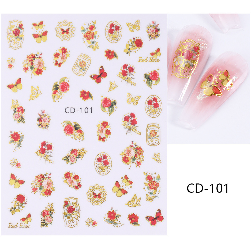 Spring Nail Decoration Gold Butterfly Nail Art Sticker Metal Effect 3D Flower Design Nail Sticker