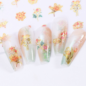 Spring Nail Decoration Gold Butterfly Nail Art Sticker Metal Effect 3D Flower Design Nail Sticker